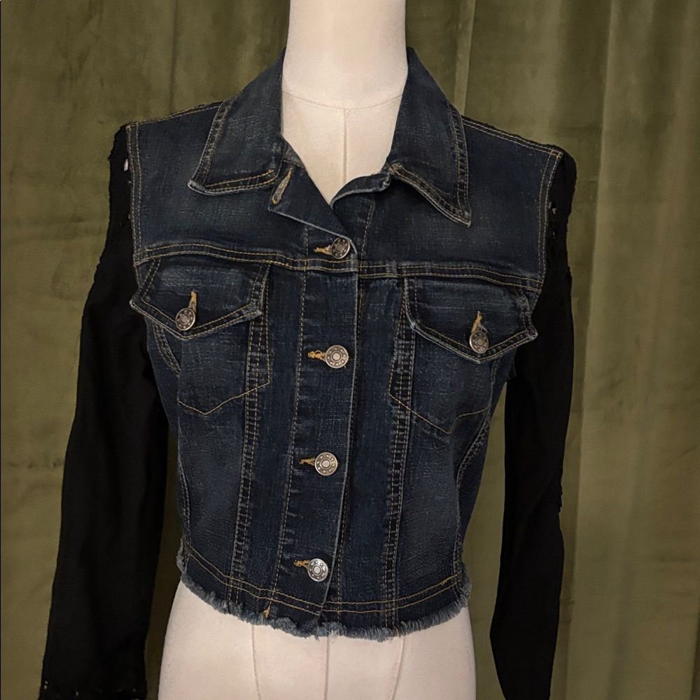 Casadei denim / Black Lace Detail jacket, US6 - Picture 3 of 10